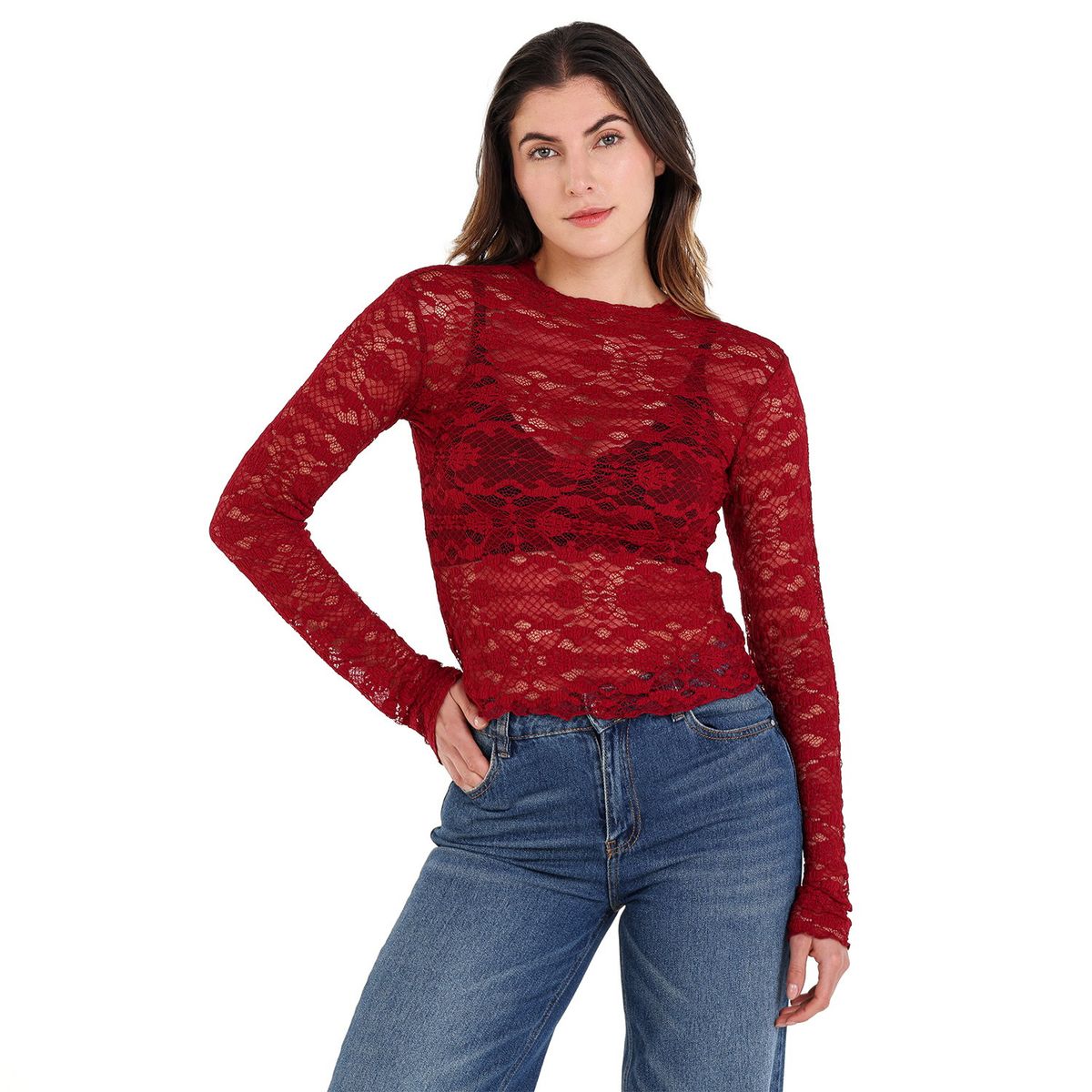 MOSSIMO - Blusa Mujer Con transparencia Manga larga Mossimo