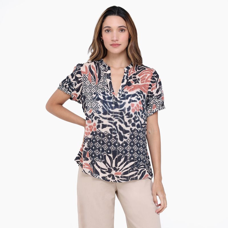 SOUTHLAND - Blusa Mujer con Estampado Manga corta globo Southland