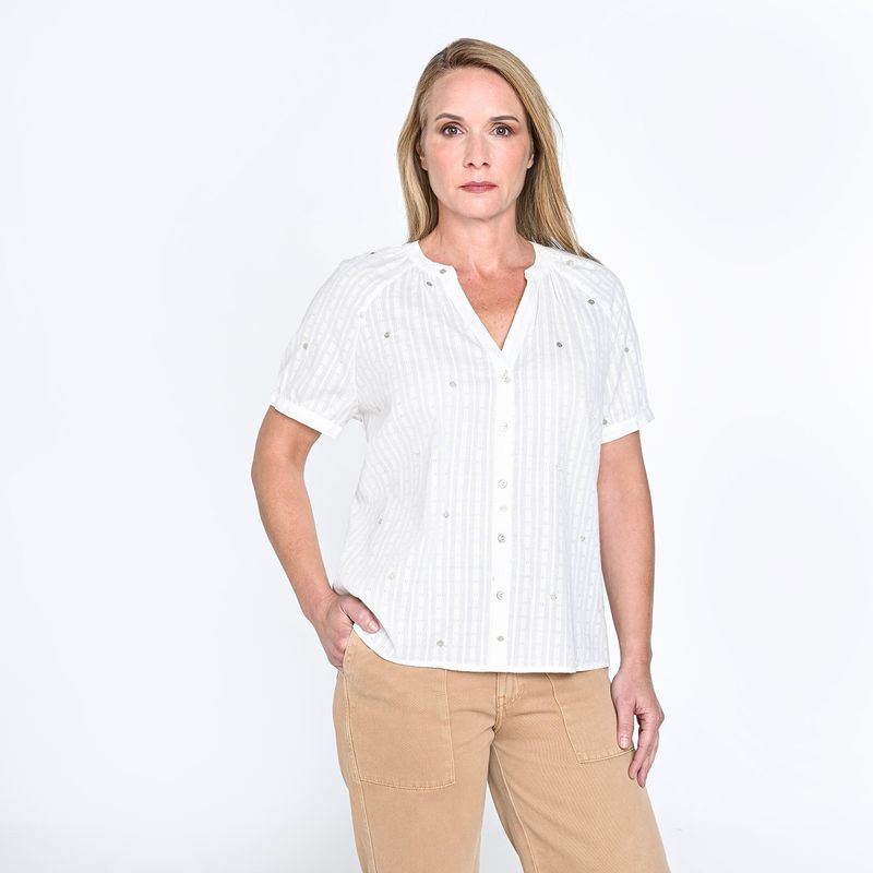 APOLOGY - Blusa Mujer Con Bordado Manga 3/4 de Algodón Apology