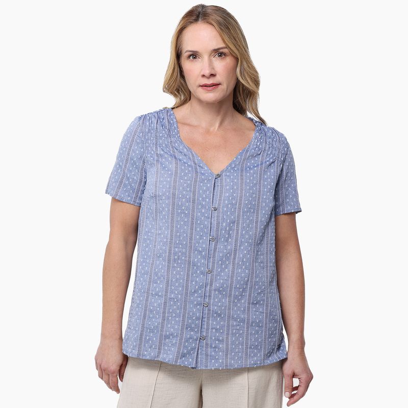 NEWPORT - Blusa Mujer con Bordado Manga corta de Algodón Newport