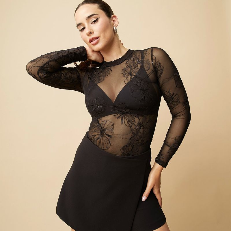 MOSSIMO - Body Mujer Con transparencia Manga larga Mossimo