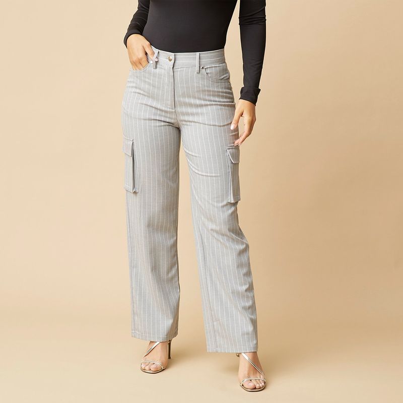 MOSSIMO - Pantalón Cargo Mujer Tiro medio de Rayas Mossimo