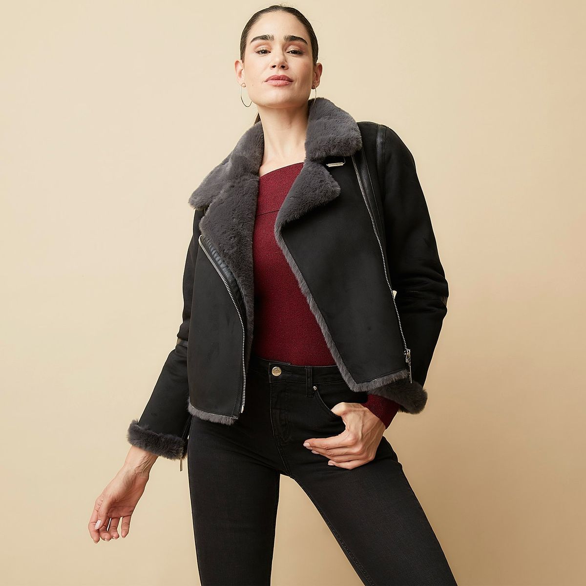 MOSSIMO - Chaqueta Mujer Ovejera Recto MOSSIMO