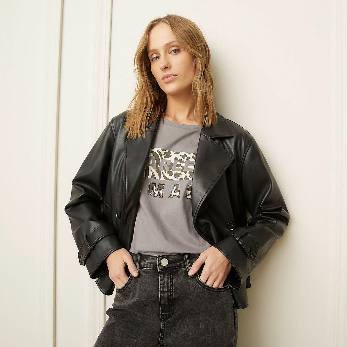 BASEMENT - Chaqueta Mujer Efecto cuero Basement