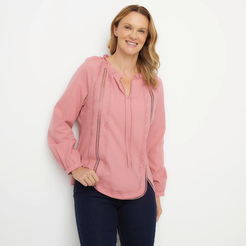 NEWPORT - Blusa Mujer Con Bordado Manga larga globo Newport