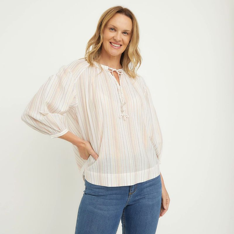 NEWPORT - Blusa Mujer de Rayas Manga 3/4 de Algodón Newport
