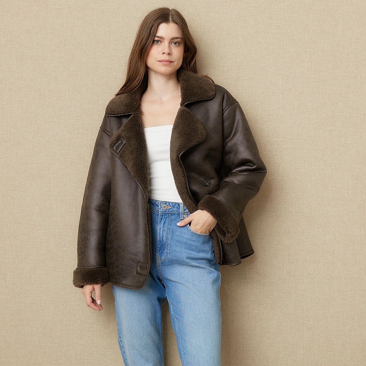 BASEMENT - Chaqueta Ovejera Mujer Oversize Basement