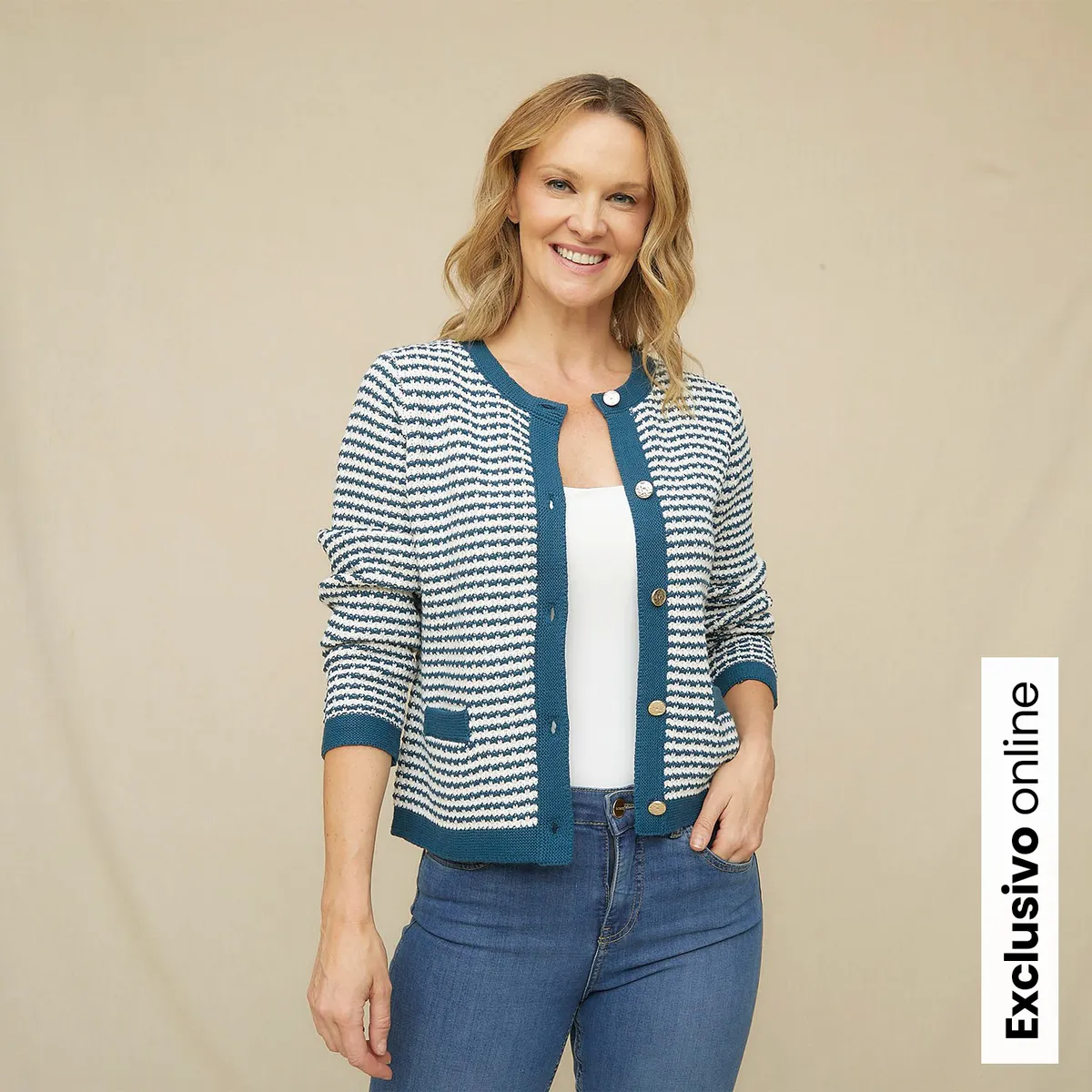 SOUTHLAND - Cardigan Mujer de Rayas de Algodón Southland