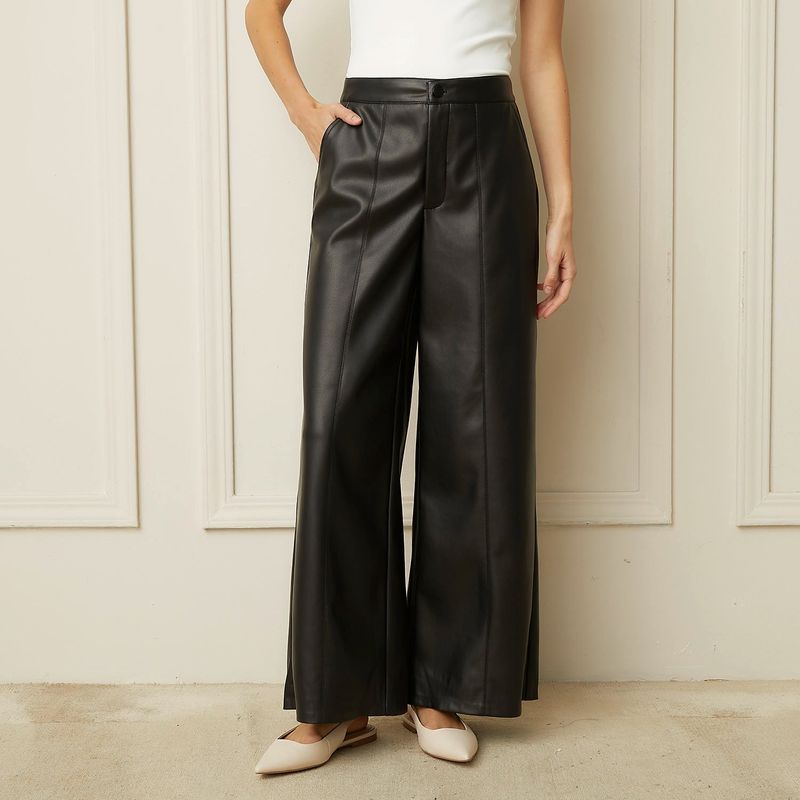 BASEMENT - Pantalón Recto Mujer Tiro medio Efecto cuero Basement