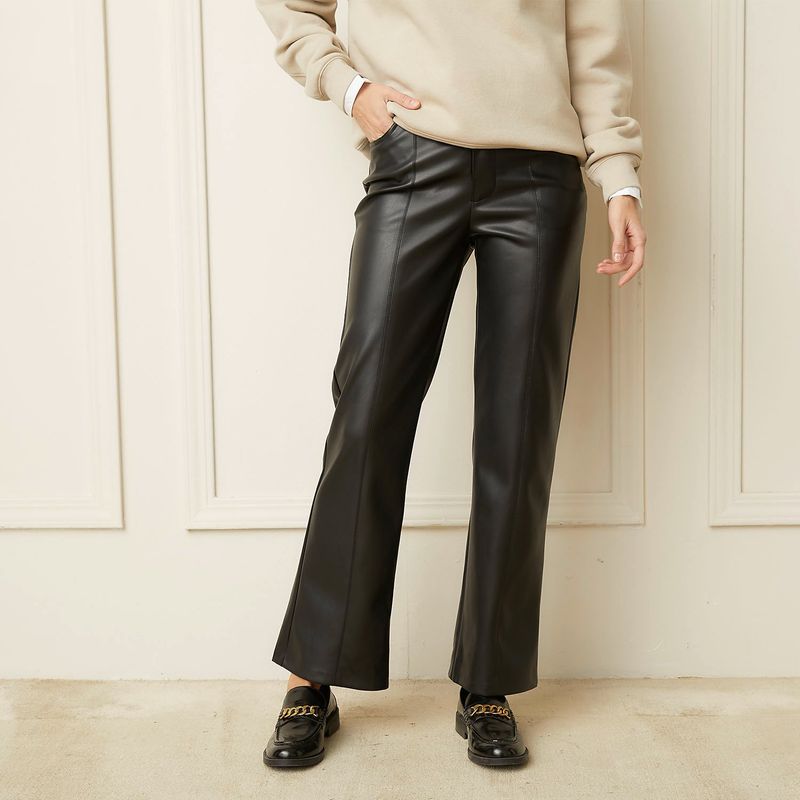 BASEMENT - Pantalón Wide Leg Mujer Tiro medio Efecto cuero Basement