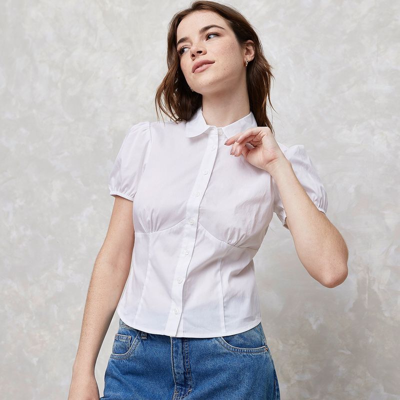 SYBILLA - Camisa Mujer Manga corta globo de Algodón Sybilla
