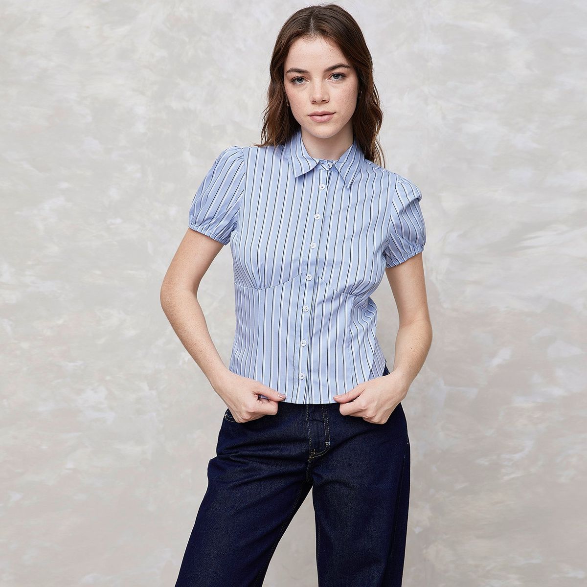 SYBILLA - Camisa Mujer Manga corta globo de Algodón Sybilla