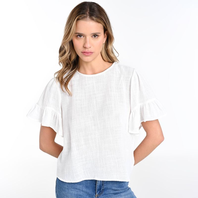 UNIVERSITY CLUB - Blusa Mujer Manga corta globo de Algodón University Club