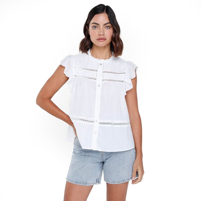 UNIVERSITY CLUB - Blusa Mujer con Ojalillo Manga corta de Algodón University club