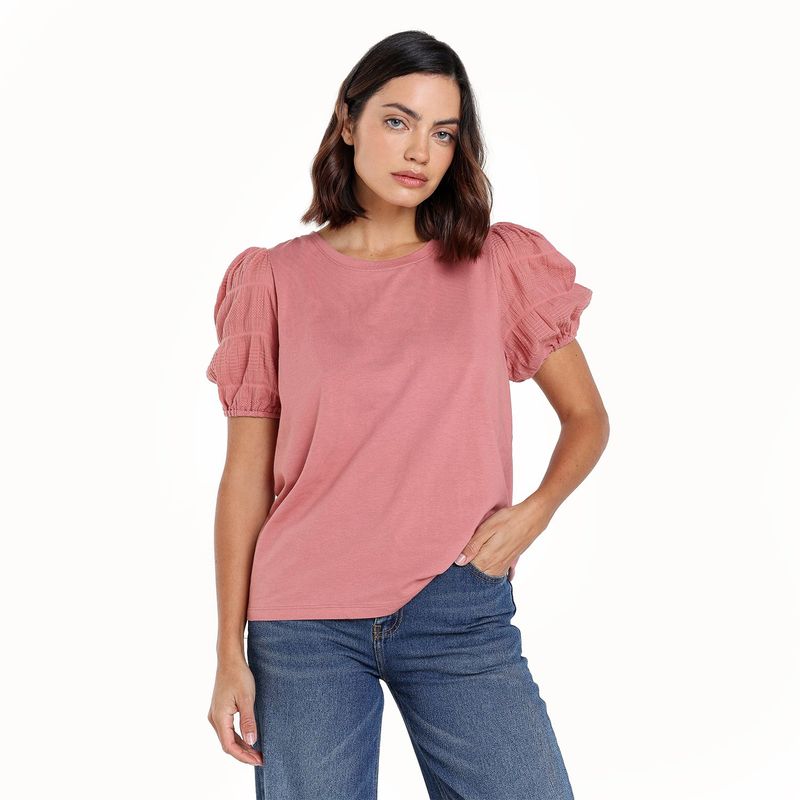 UNIVERSITY CLUB - Blusa Mujer Manga corta globo de Algodón University Club