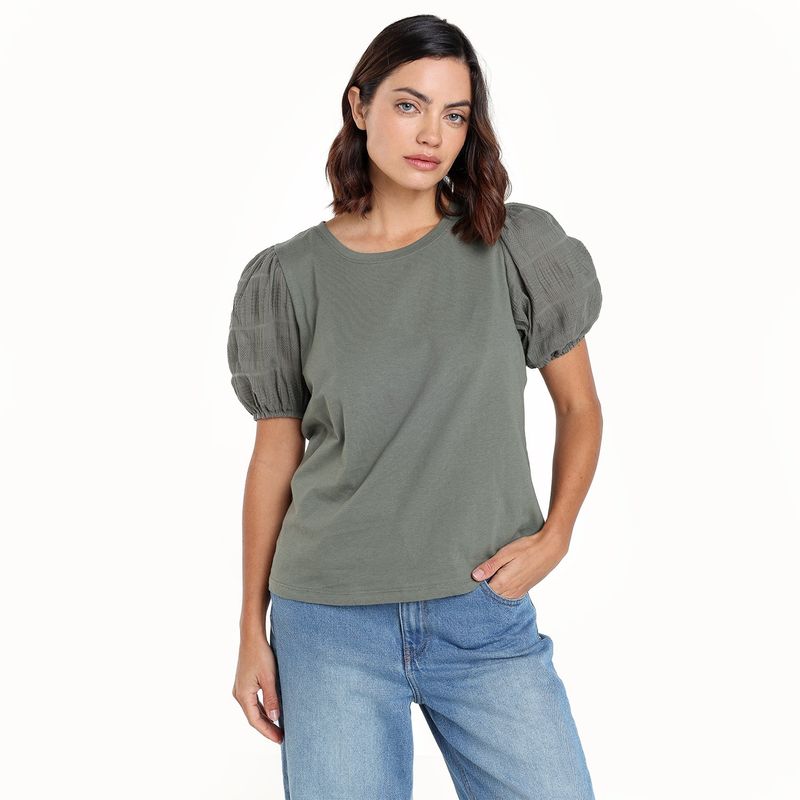 UNIVERSITY CLUB - Blusa Mujer Manga corta globo de Algodón University Club