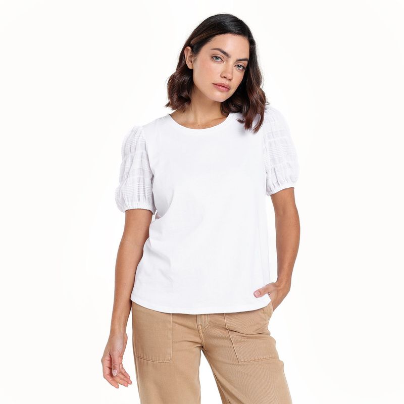 UNIVERSITY CLUB - Blusa Mujer Manga corta globo de Algodón University Club