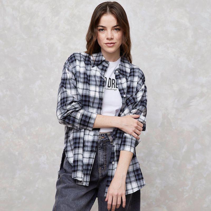 SYBILLA - Camisa Mujer de Cuadros Manga larga de Algodón Sybilla