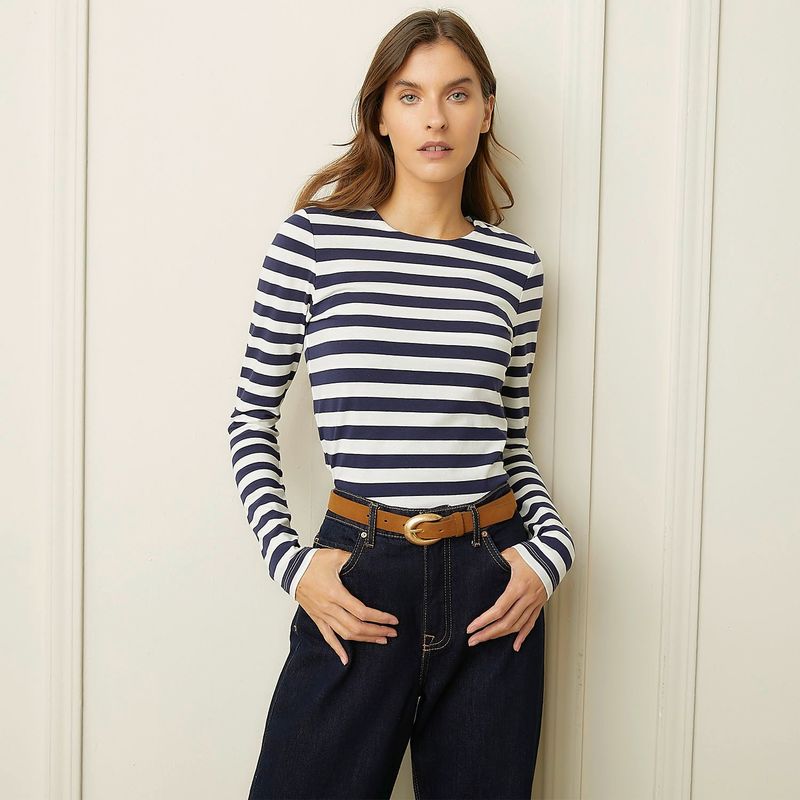 BASEMENT - Camiseta para Mujer de Algodón Cuello redondo Manga larga Basement
