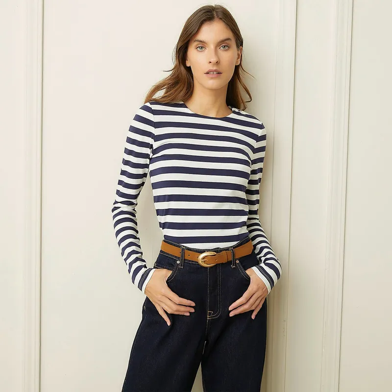 BASEMENT - Camiseta para Mujer de Algodón Cuello redondo Manga larga Basement Slim fit