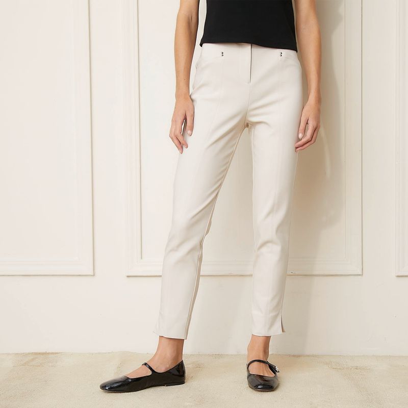 BASEMENT - Pantalón Recto Mujer Tiro alto de Algodón Basement