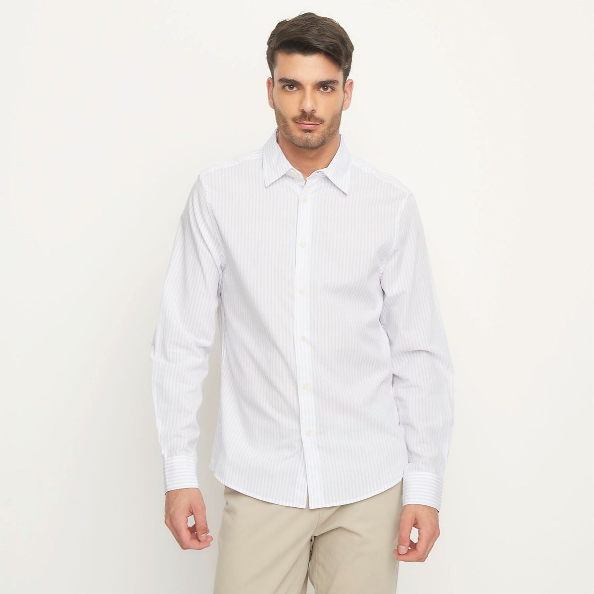 BASEMENT - Camisa Hombre Rayas Manga larga Recto de Algodón Basement