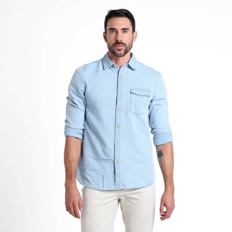 BASEMENT - Camisa Hombre Manga larga Recto de Algodón Basement