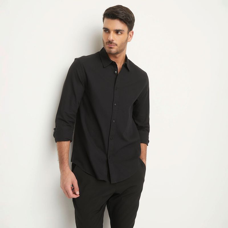 BASEMENT - Camisa Hombre Cuadros Manga larga Recto de Algodón Basement
