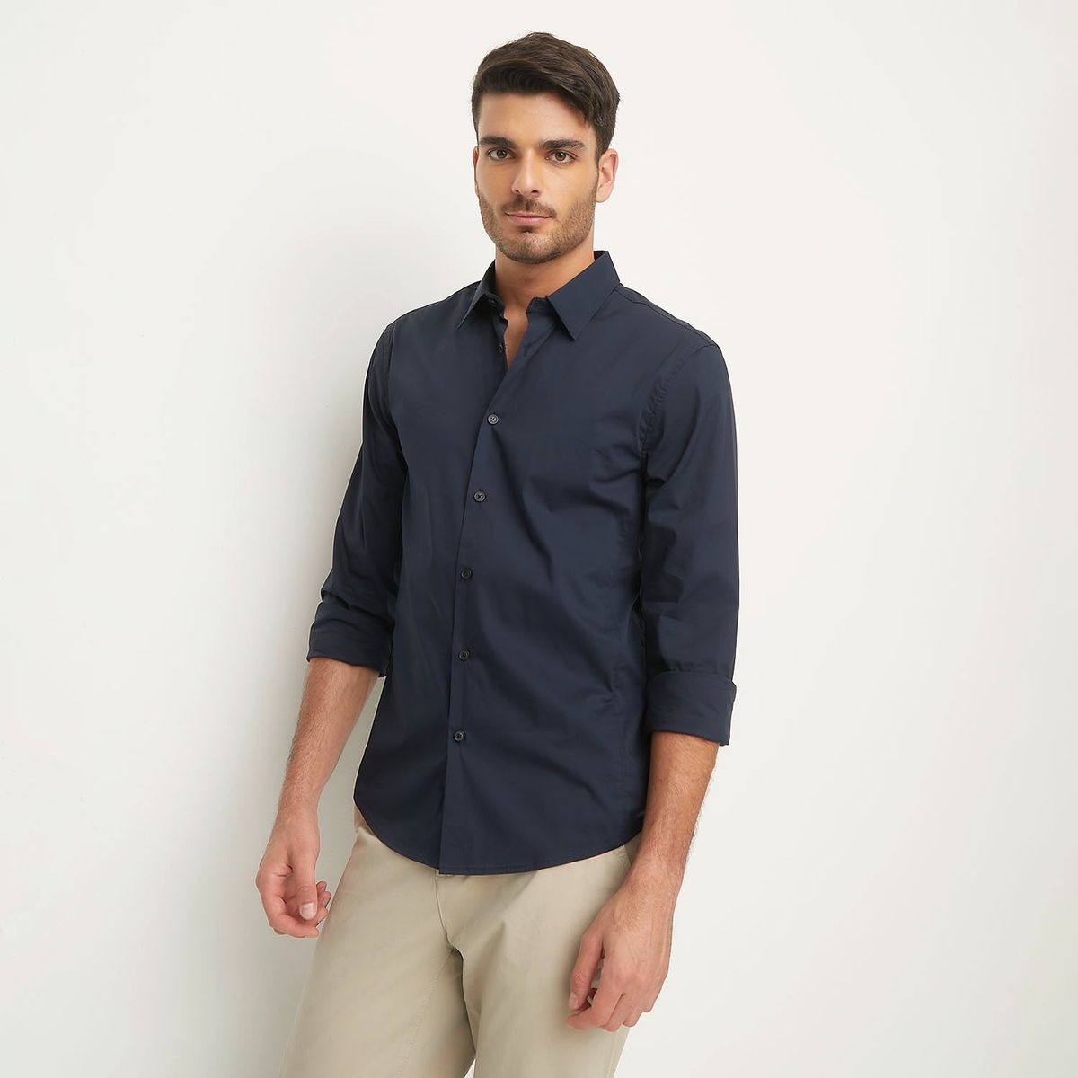 BASEMENT - Camisa Hombre Manga larga Slim de Algodón Basement