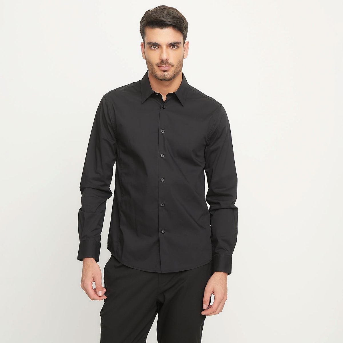 BASEMENT - Camisa Hombre Manga larga Slim de Algodón Basement