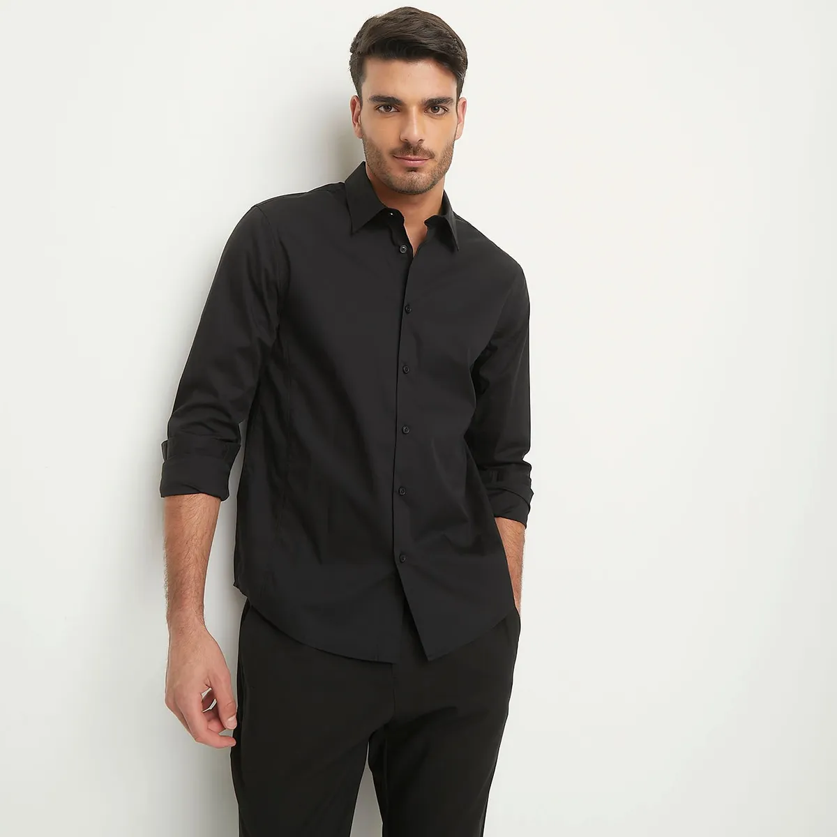 BASEMENT - Camisa Hombre Manga larga Slim de Algodón Basement