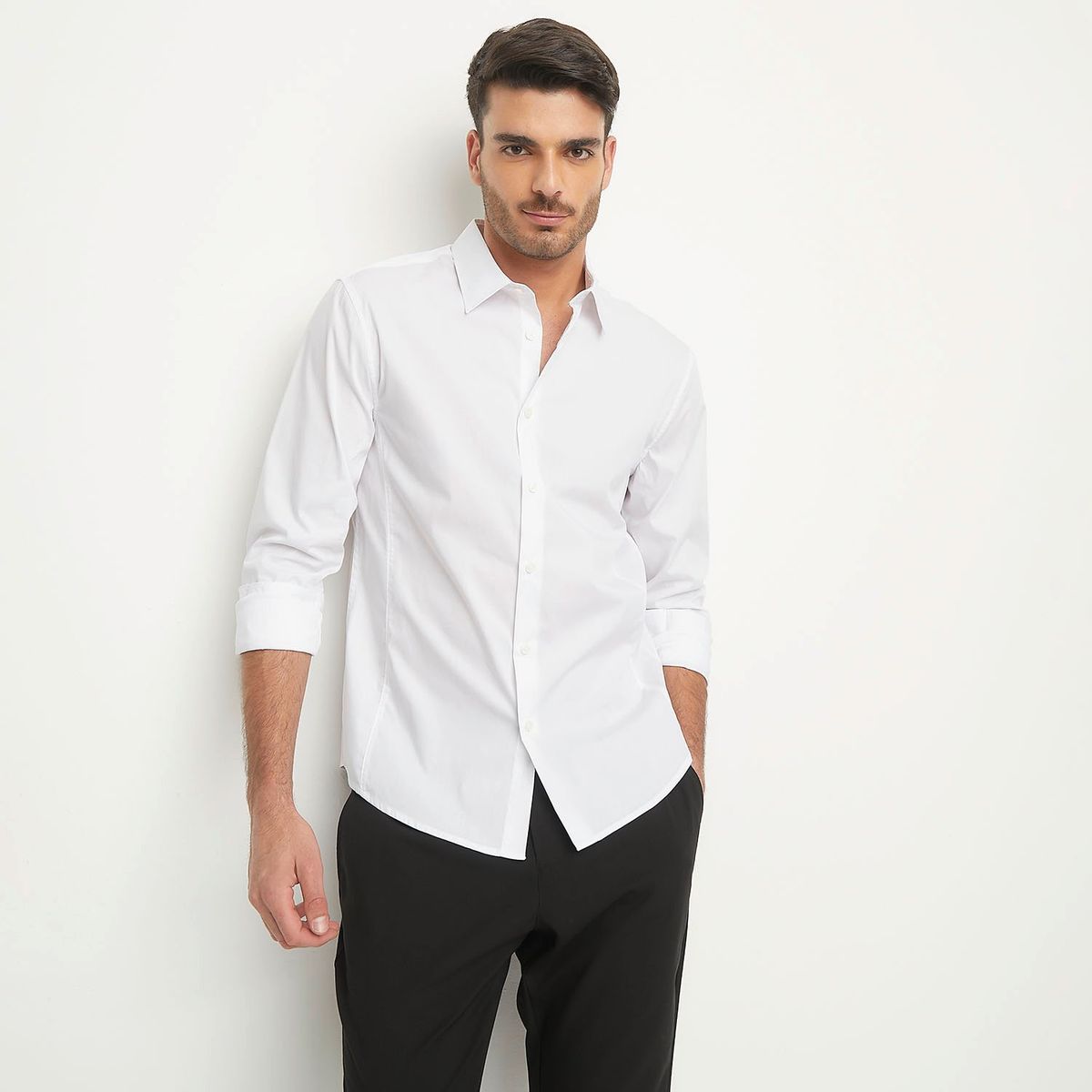 BASEMENT - Camisa Hombre Manga larga Slim de Algodón Basement