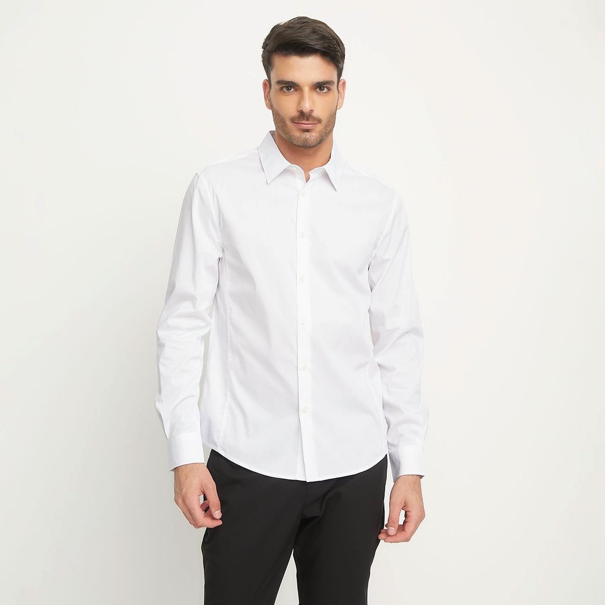BASEMENT - Camisa Hombre Manga larga Slim de Algodón Basement