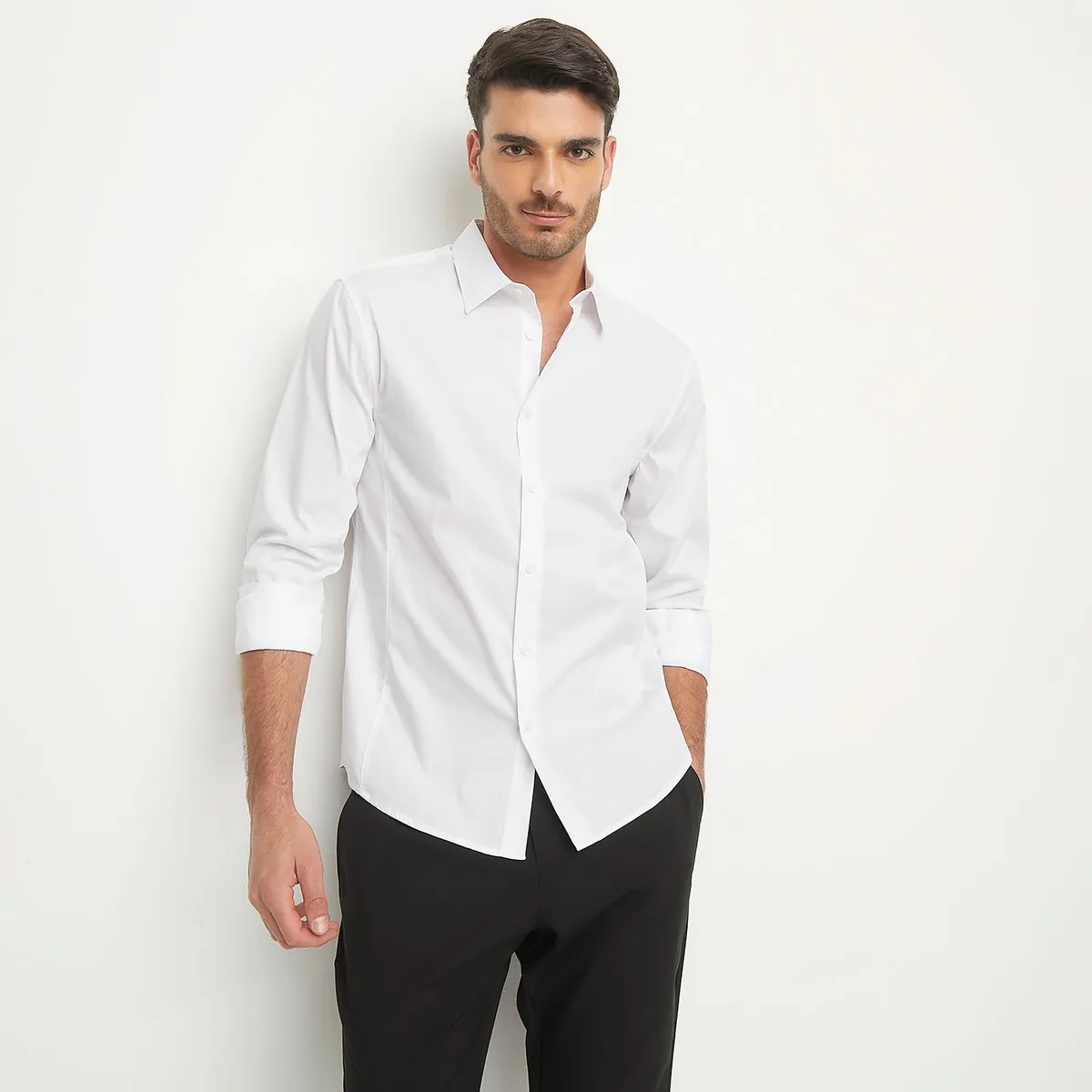 BASEMENT - Camisa Hombre Manga larga Slim de Algodón Basement