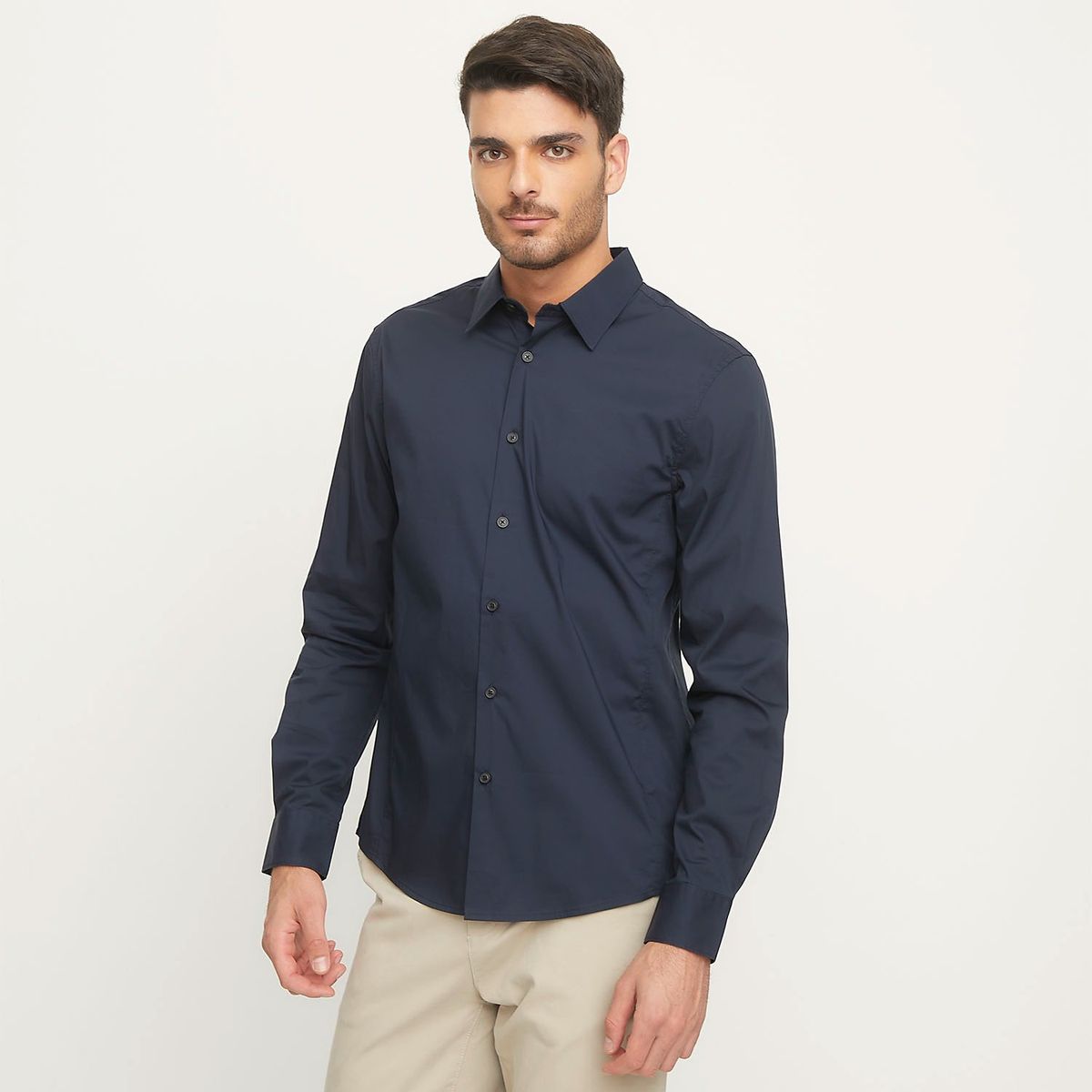 BASEMENT - Camisa Hombre Manga larga Slim de Algodón Basement