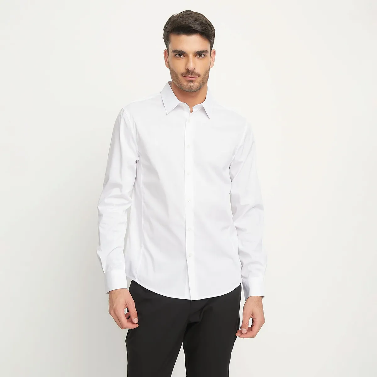 BASEMENT - Camisa Hombre Manga larga Slim de Algodón Basement