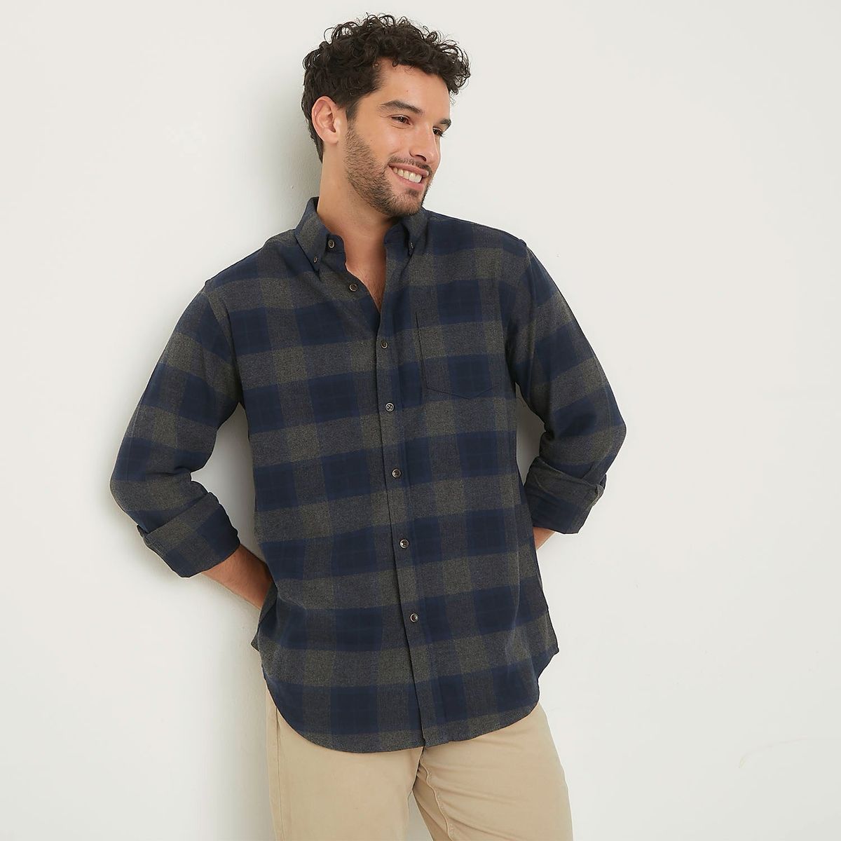 NEWPORT - Camisa Hombre de Cuadros Manga larga Recto de Algodón Newport