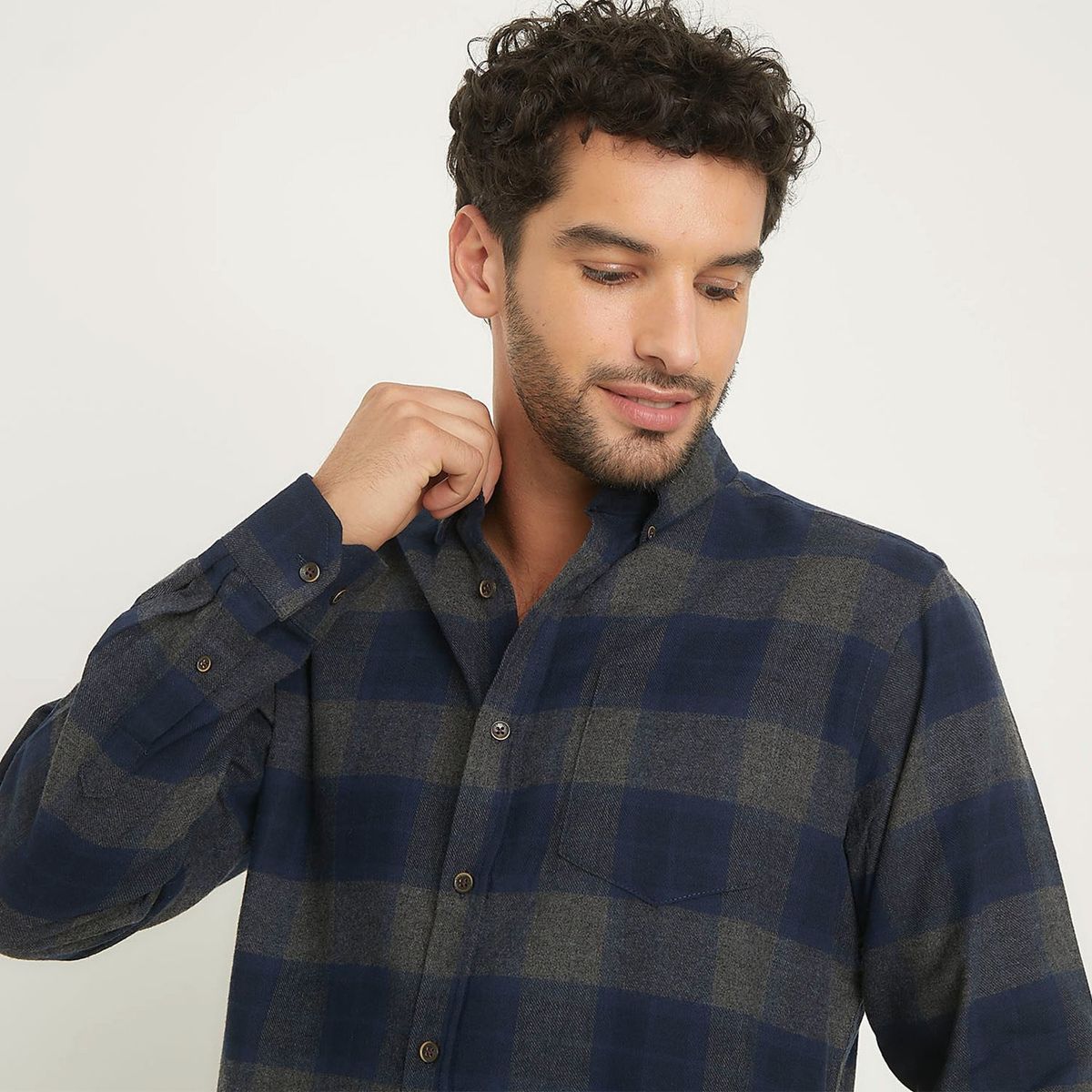 NEWPORT - Camisa Hombre de Cuadros Manga larga Recto de Algodón Newport