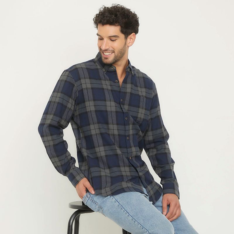 NEWPORT - Camisa Hombre de Cuadros Manga larga Recto de Algodón Newport