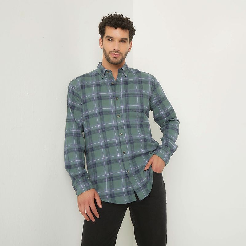 NEWPORT - Camisa Hombre de Cuadros Manga larga Recto de Algodón Newport