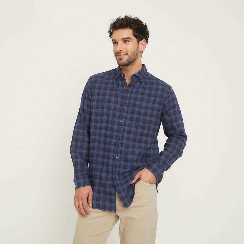 NEWPORT - Camisa Hombre de Cuadros Manga larga Recto de Algodón Newport