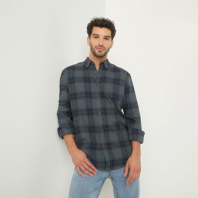 NEWPORT - Camisa Hombre de Cuadros Manga larga Recto de Algodón Newport