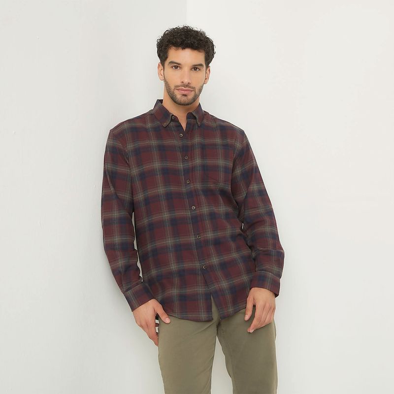 NEWPORT - Camisa Hombre de Cuadros Manga larga Recto de Algodón Newport
