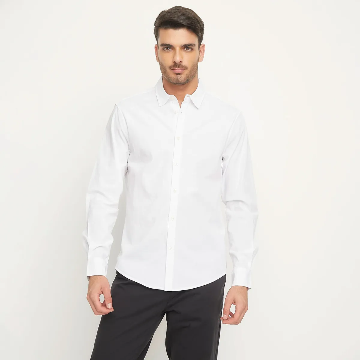 BASEMENT - Camisa Hombre Manga larga Recto de Algodón Basement