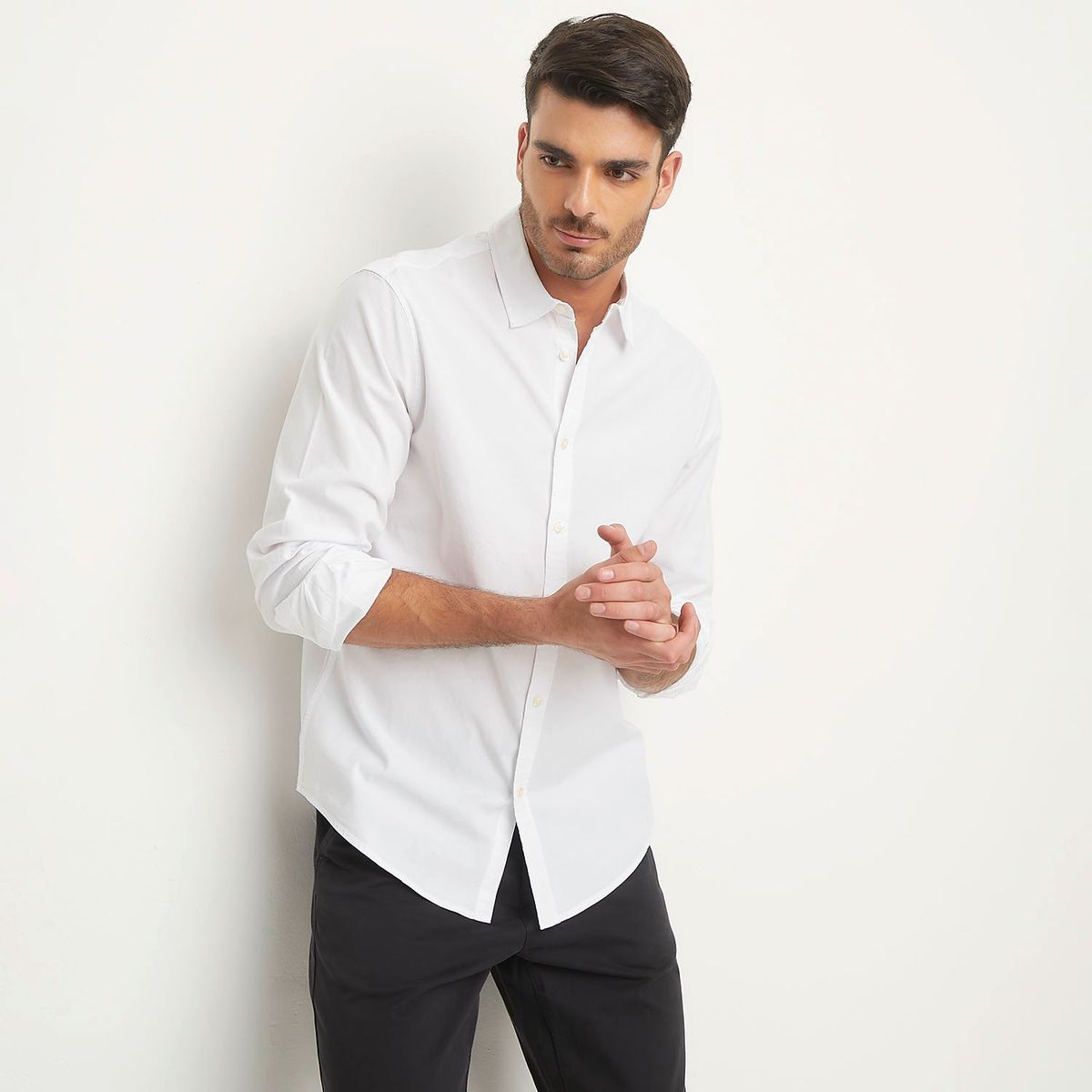 BASEMENT - Camisa Hombre Manga larga Recto de Algodón Basement