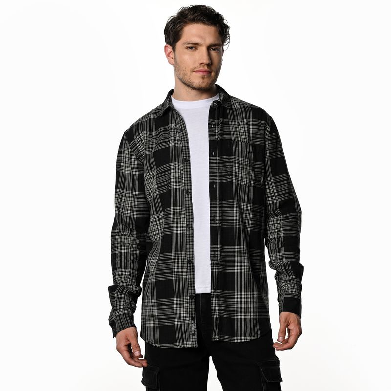 DENIMLAB - Camisa Hombre de Cuadros Manga larga Recto de Algodón Denimlab