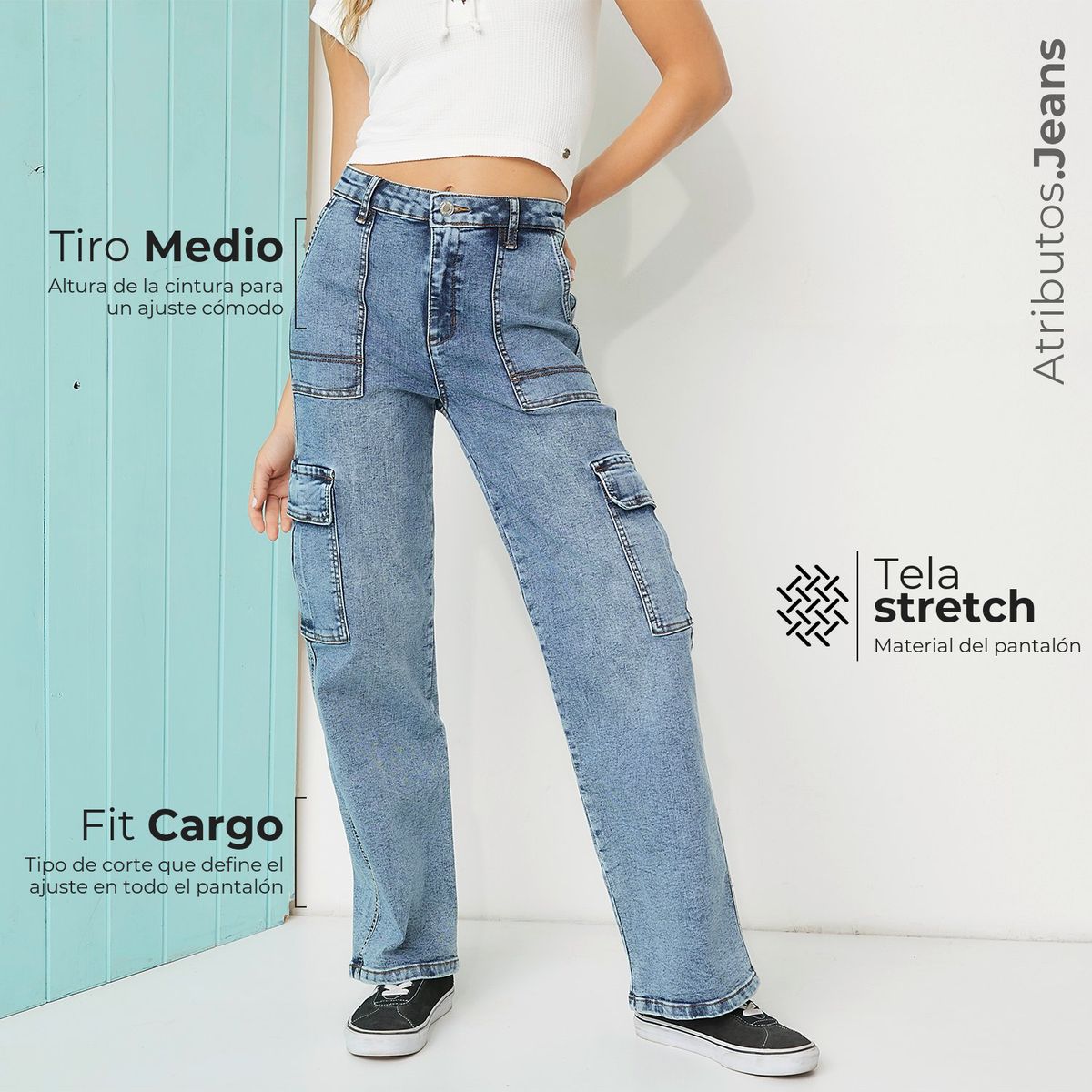 DOO AUSTRALIA - Jean Cargo Mujer Tiro medio de Algodón Doo Australia