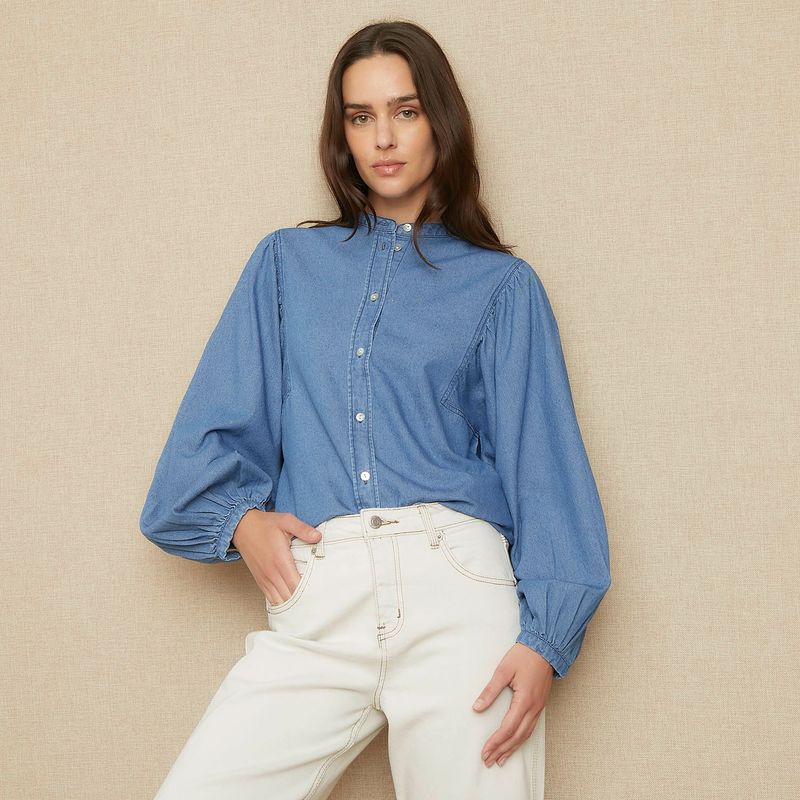 UNIVERSITY CLUB - Camisa Mujer Manga larga globo University Club