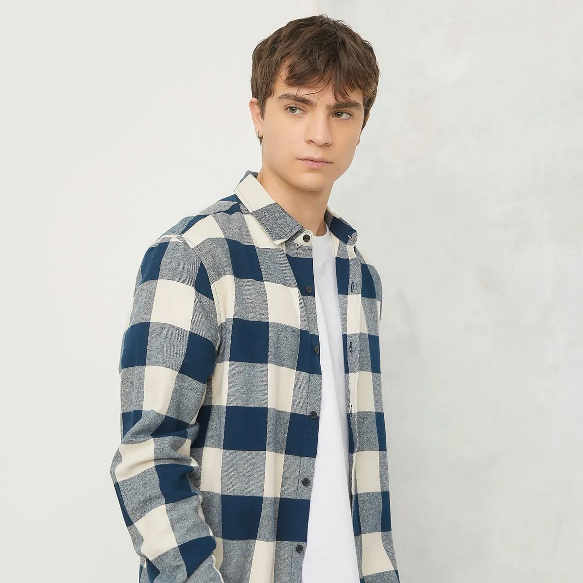 BEARCLIFF - Camisa Hombre Manga Larga de Cuadros de Algodón Bearcliff