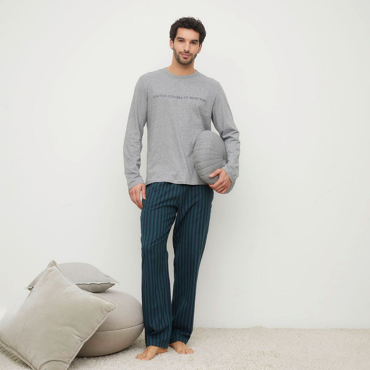 BENETTON - Pijama Hombre Largo Manga larga Con Logo de Algodón BENETTON